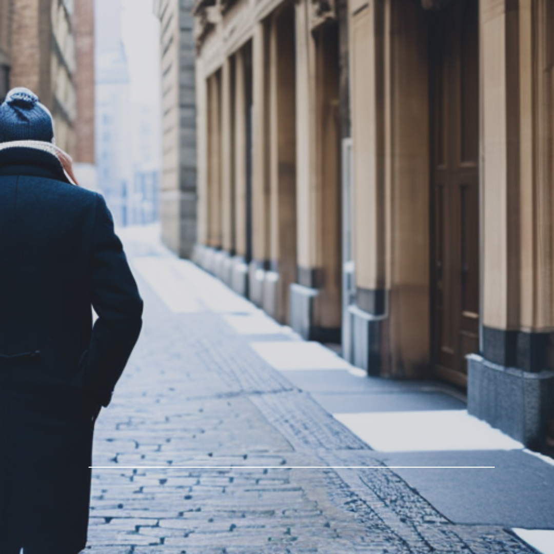 an unidentifiable person walks down an empty street