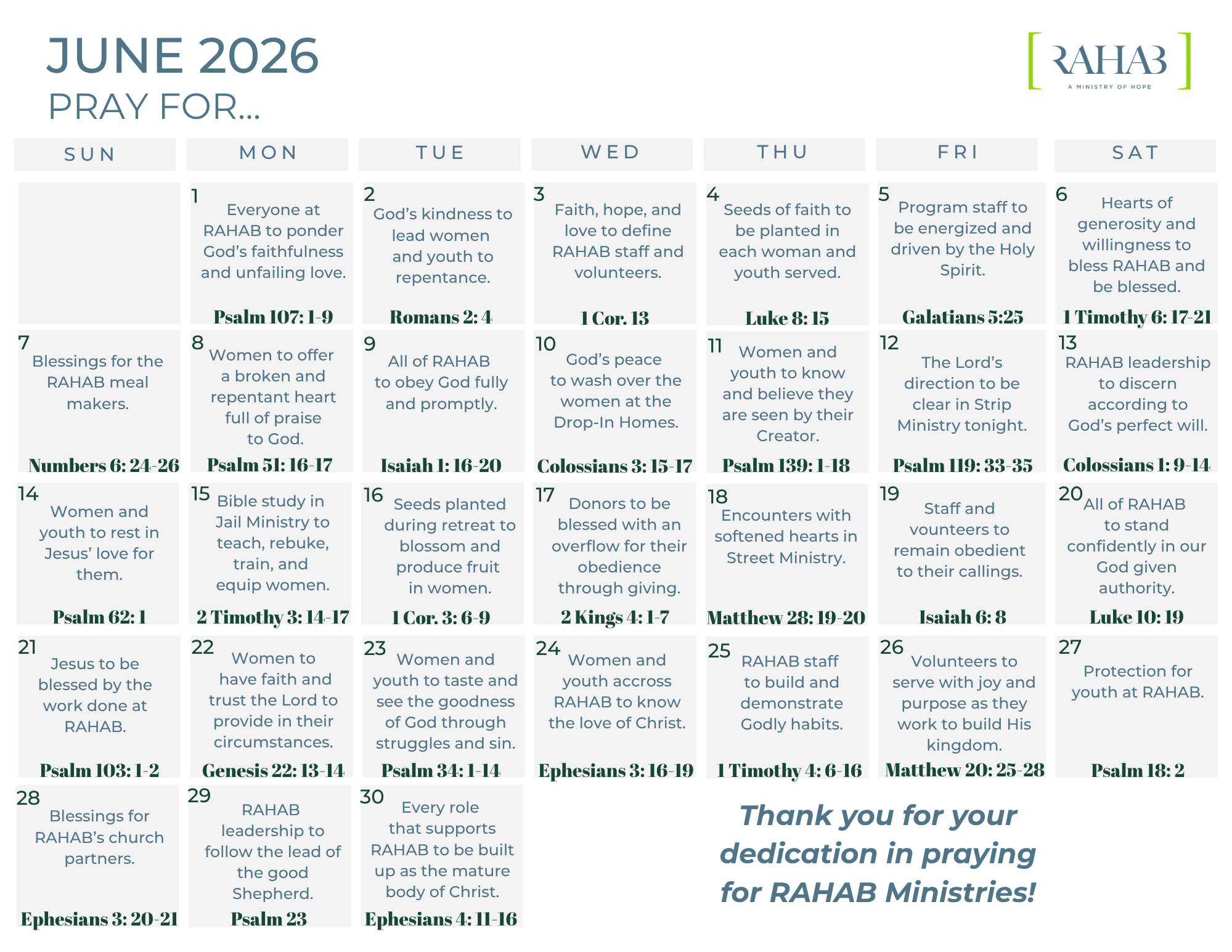 June Prayer Calendar Image