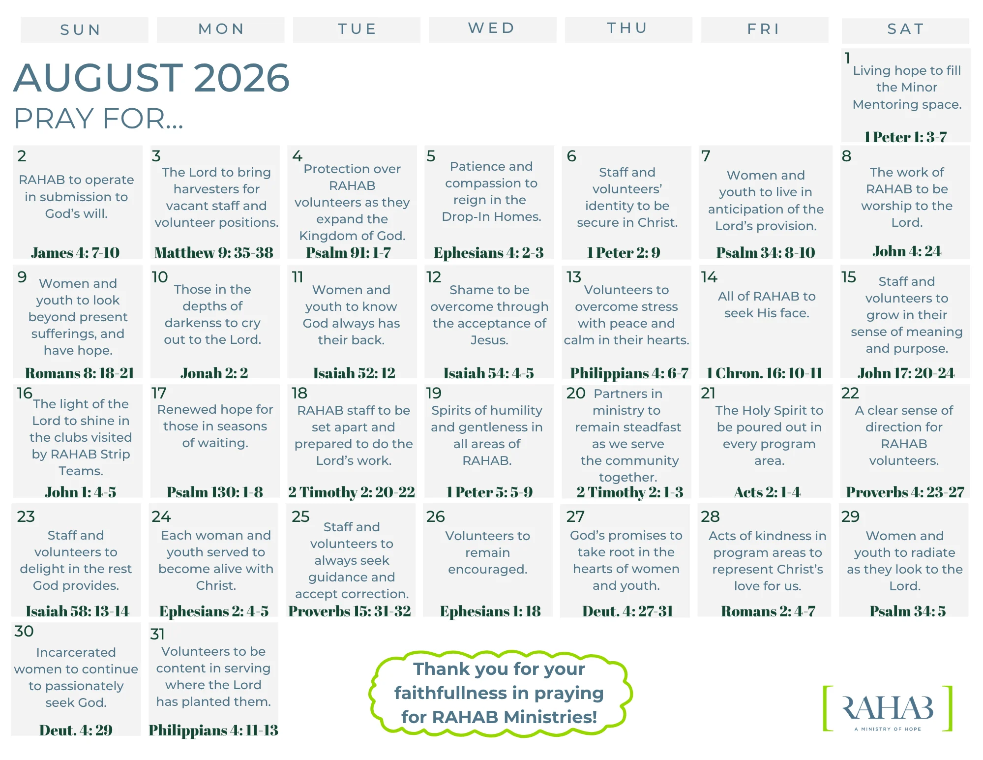 August 2026 Prayer Calendar Image